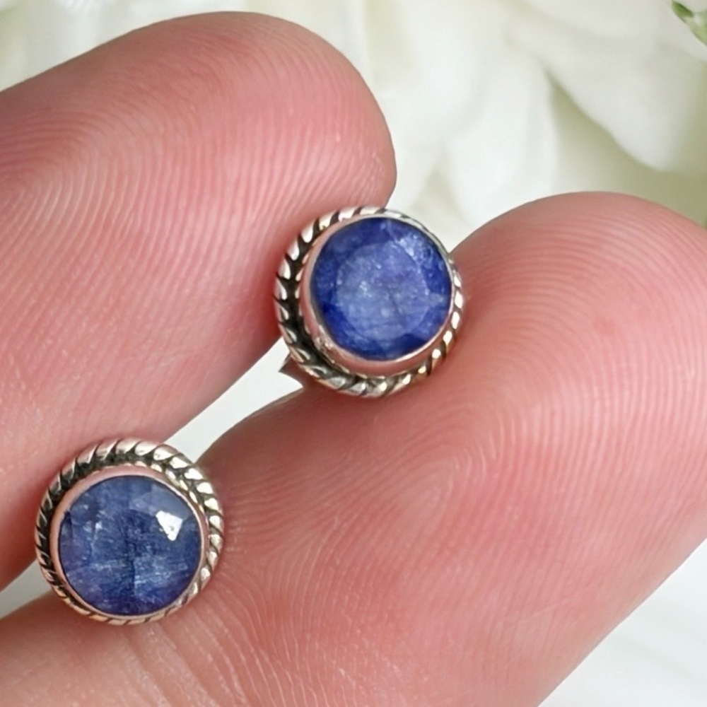 Blue Sapphire Earrings Sterling Silver 925 Stud Post Push Back Southwest
